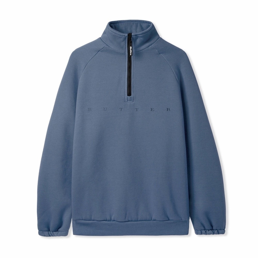 Butter Goods Men's Large Hampshire 1/4 Zip Pullover Blue Sweatshirt